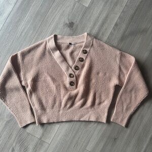Women's Blush V-Neck Button Sweater
